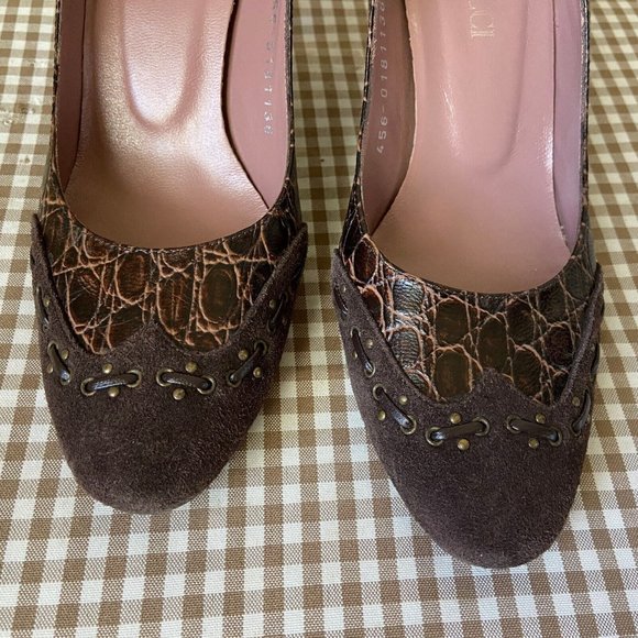 Fiorucci Leather Heel Croc Pattern Suede Pump Brown Size: 36 (US:6) - Picture 10 of 12